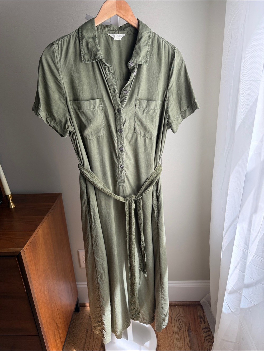 Caslon Olive Green Short-Sleeve Shirt Jacket Dress M